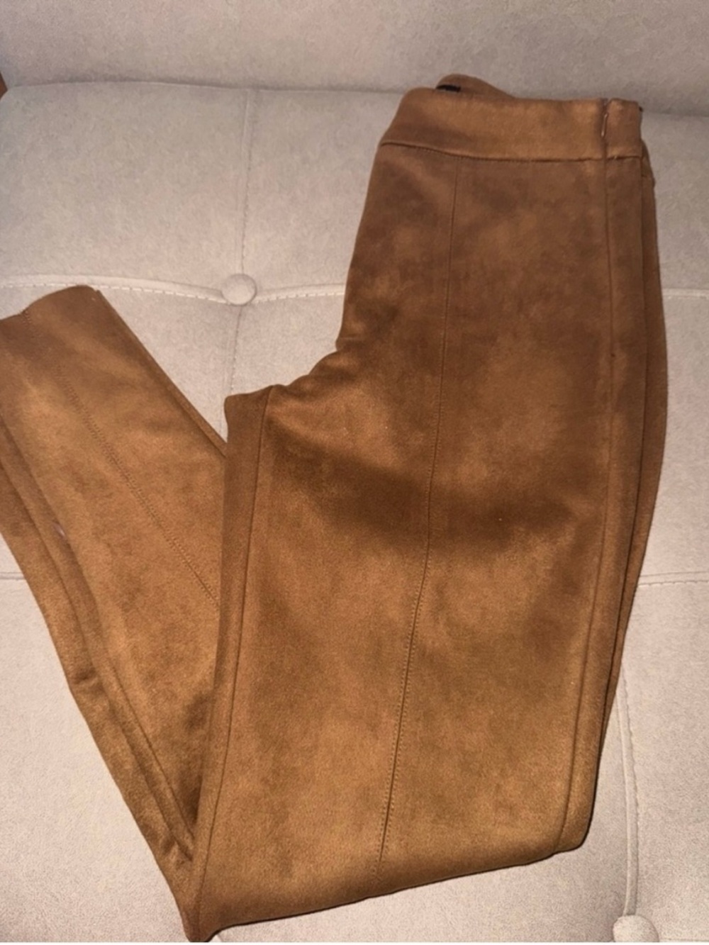 Zara Two-Tone Brown Suede-Trim Leggings